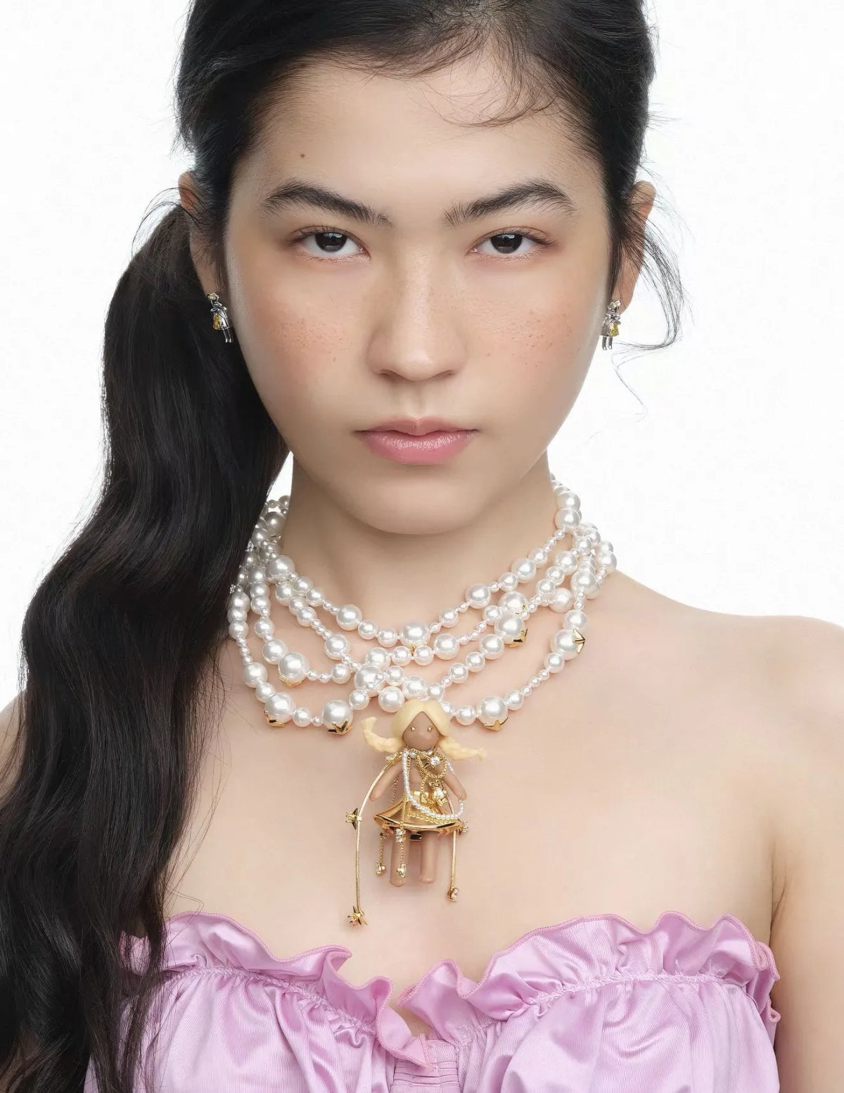 Rubber Girl Layers Pearl Necklace Pink