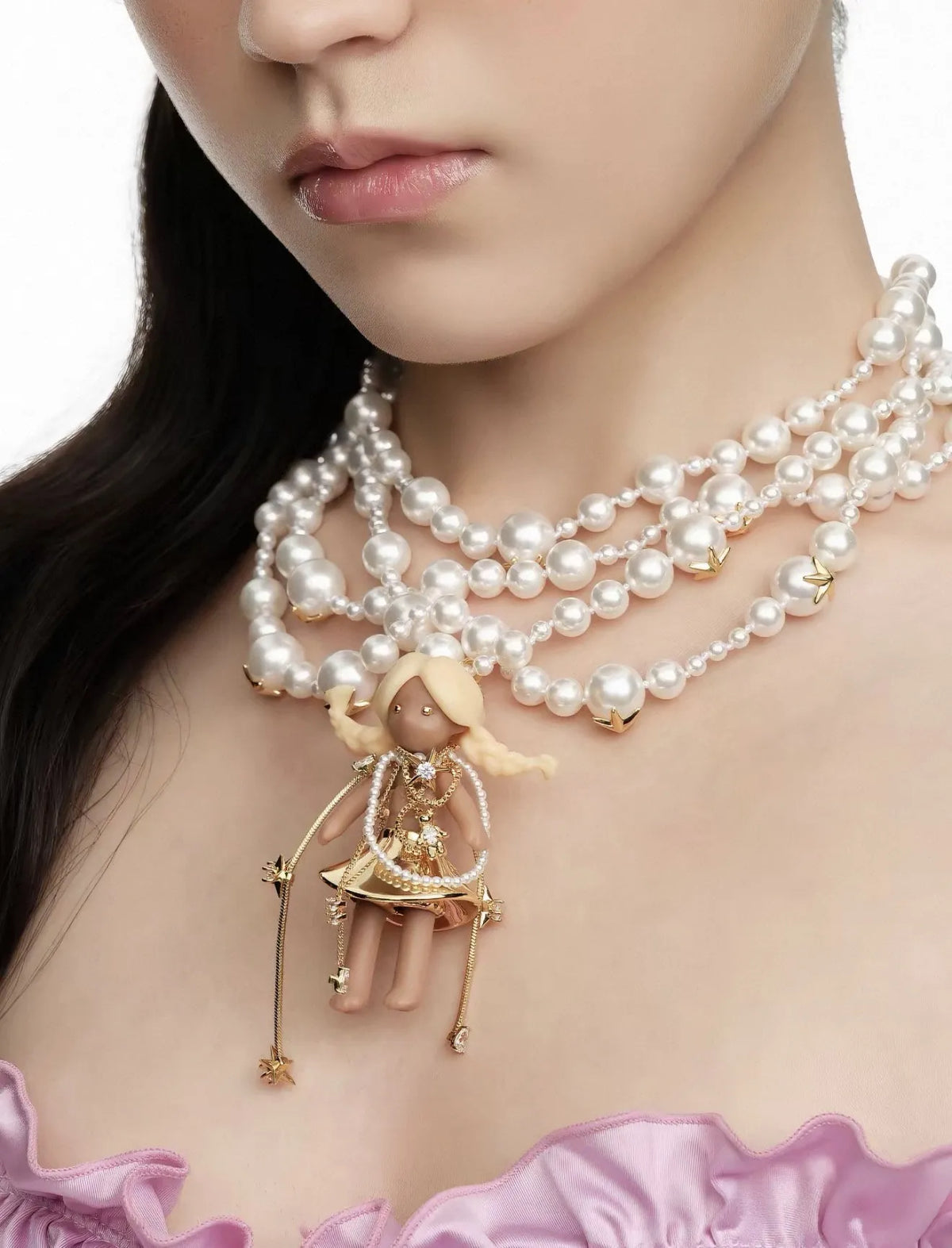 Rubber Girl Layers Pearl Necklace Pink