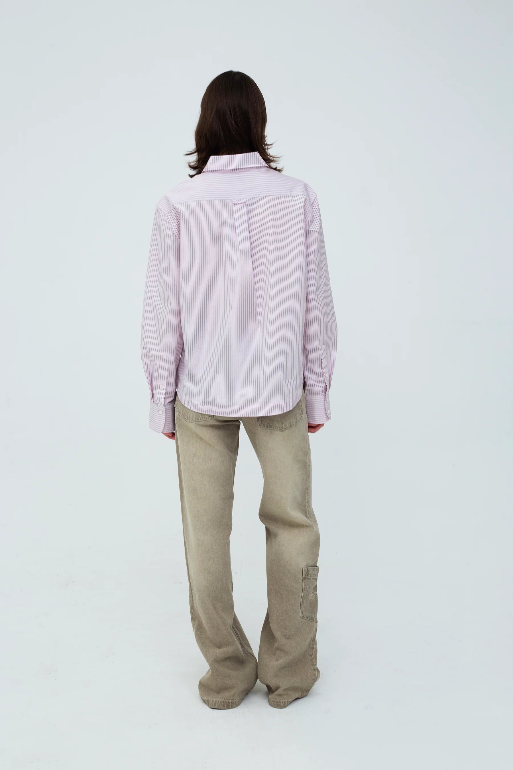 Alexandra Shirt Light Pink by Kernemilk oversized striped cotton shirt flat lay minimal design