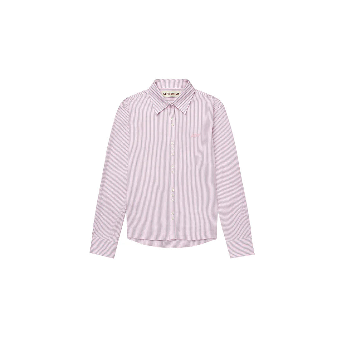 Alexandra Shirt Light Pink by Kernemilk oversized cotton shirt front view asymmetric button detail