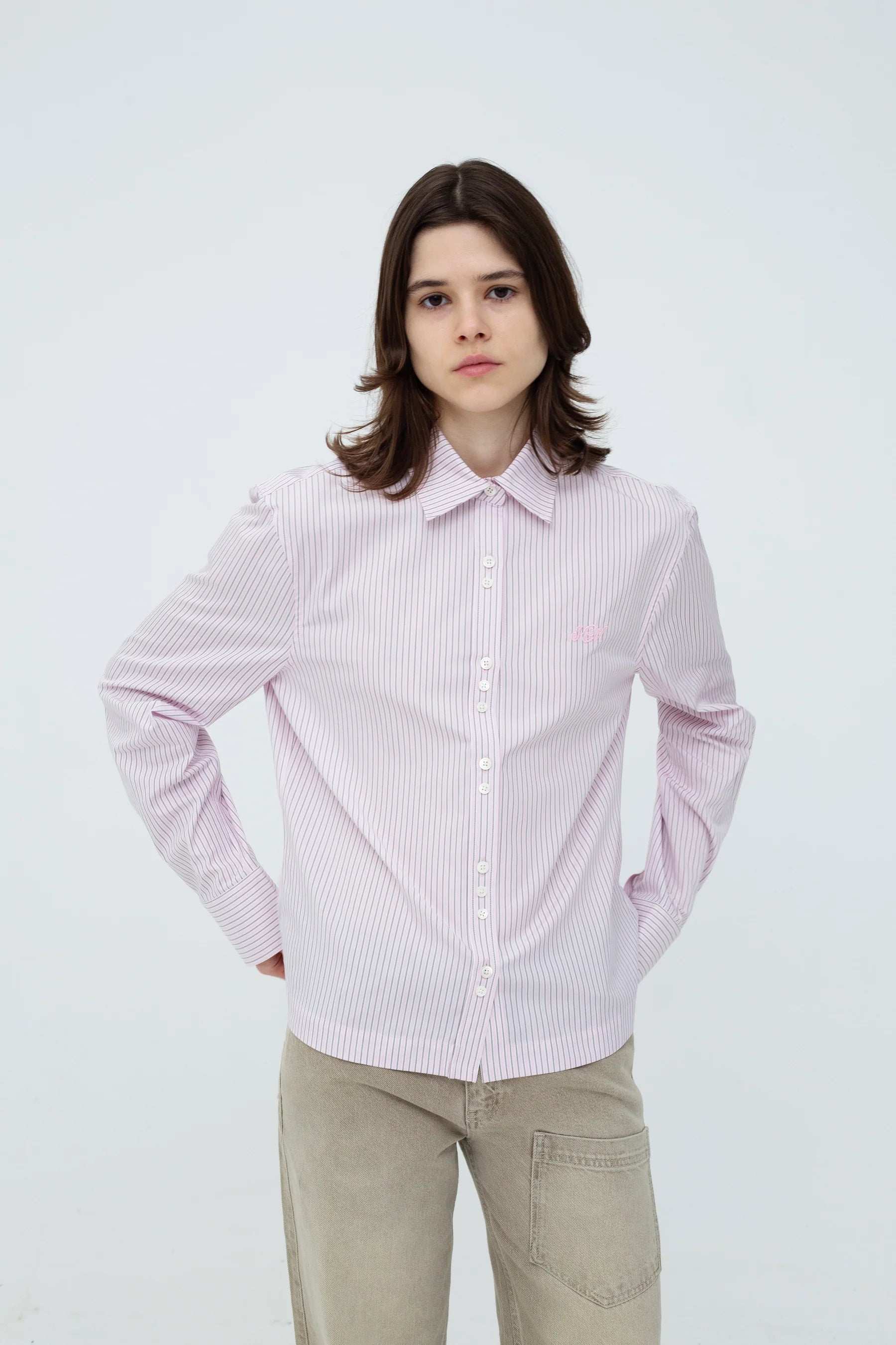 Alexandra Shirt Light Pink by Kernemilk oversized cotton shirt full outfit styling minimal look