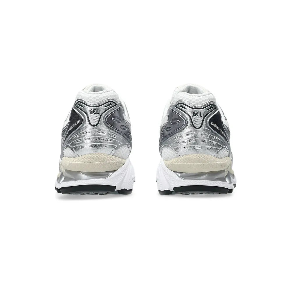 Heel view of ASICS GEL-KAYANO 14 in White Graphite Grey