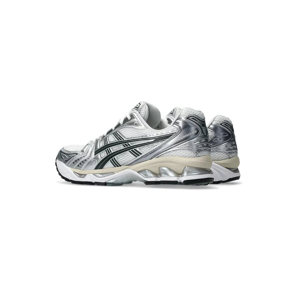 Medial side view of ASICS GEL-KAYANO 14 in White Graphite Grey