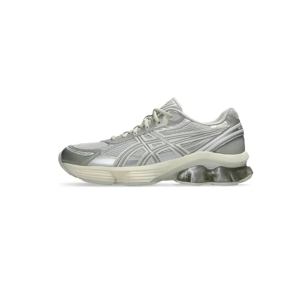 Side view of ASICS GEL-KINETIC FLUENT in Lake Grey / Beeswax