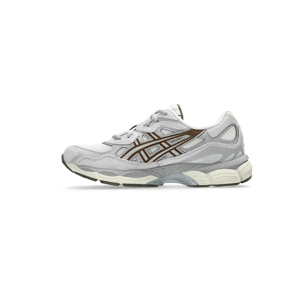 Medial side view of ASICS GEL-NYC in Cream and Cement Grey