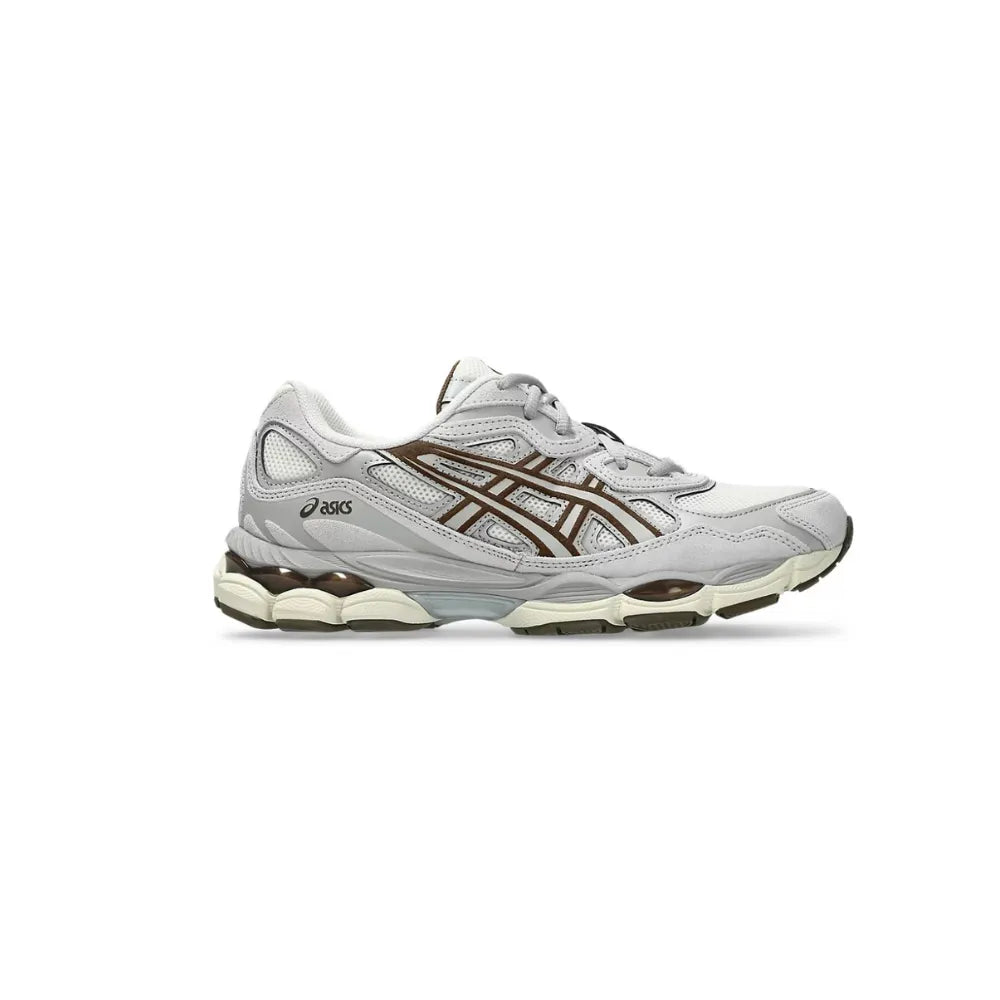 Side view of ASICS GEL-NYC in Cream and Cement Grey