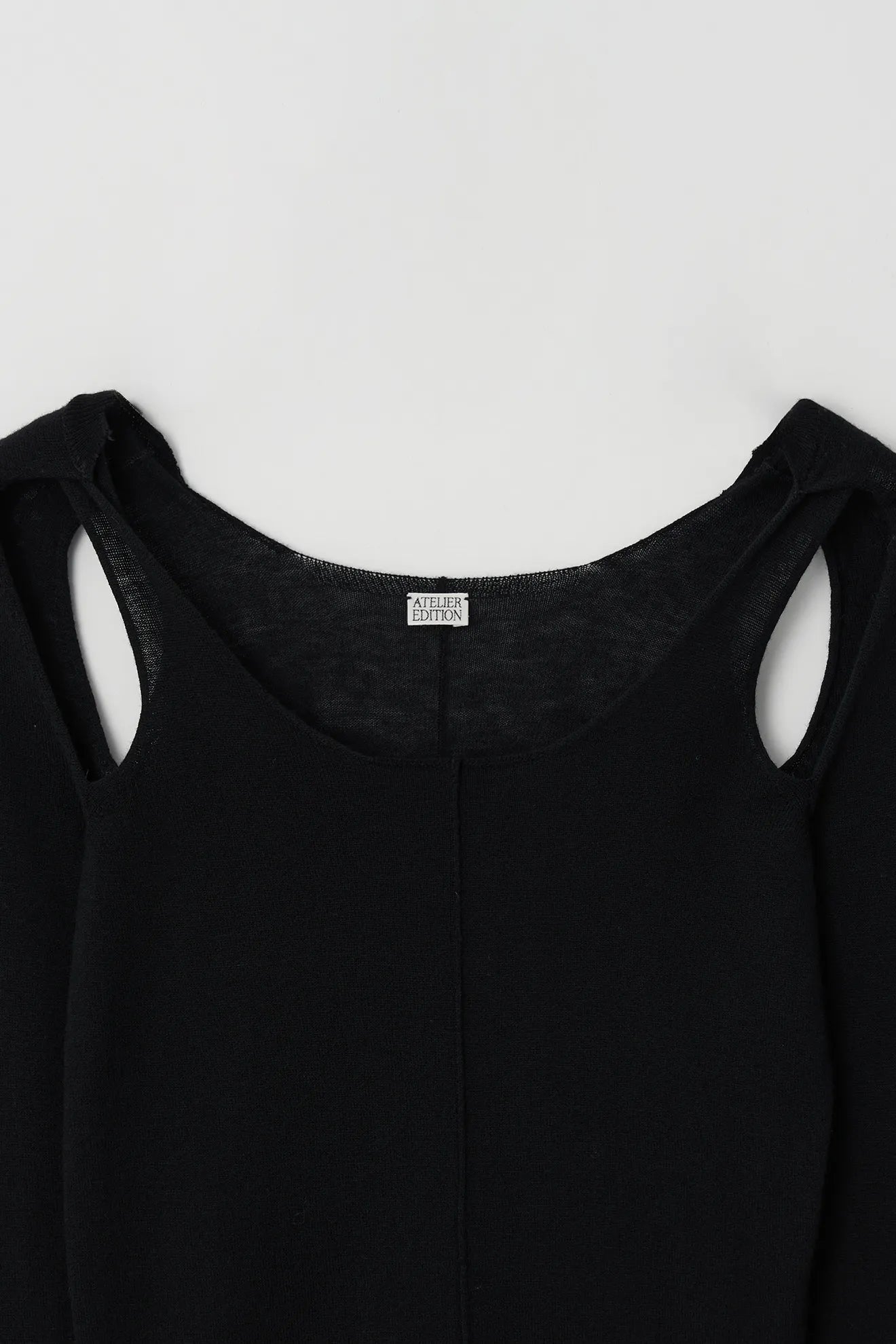 Atelier Edition Cut-Out Detail Wool Knit Top in Black neckline detail