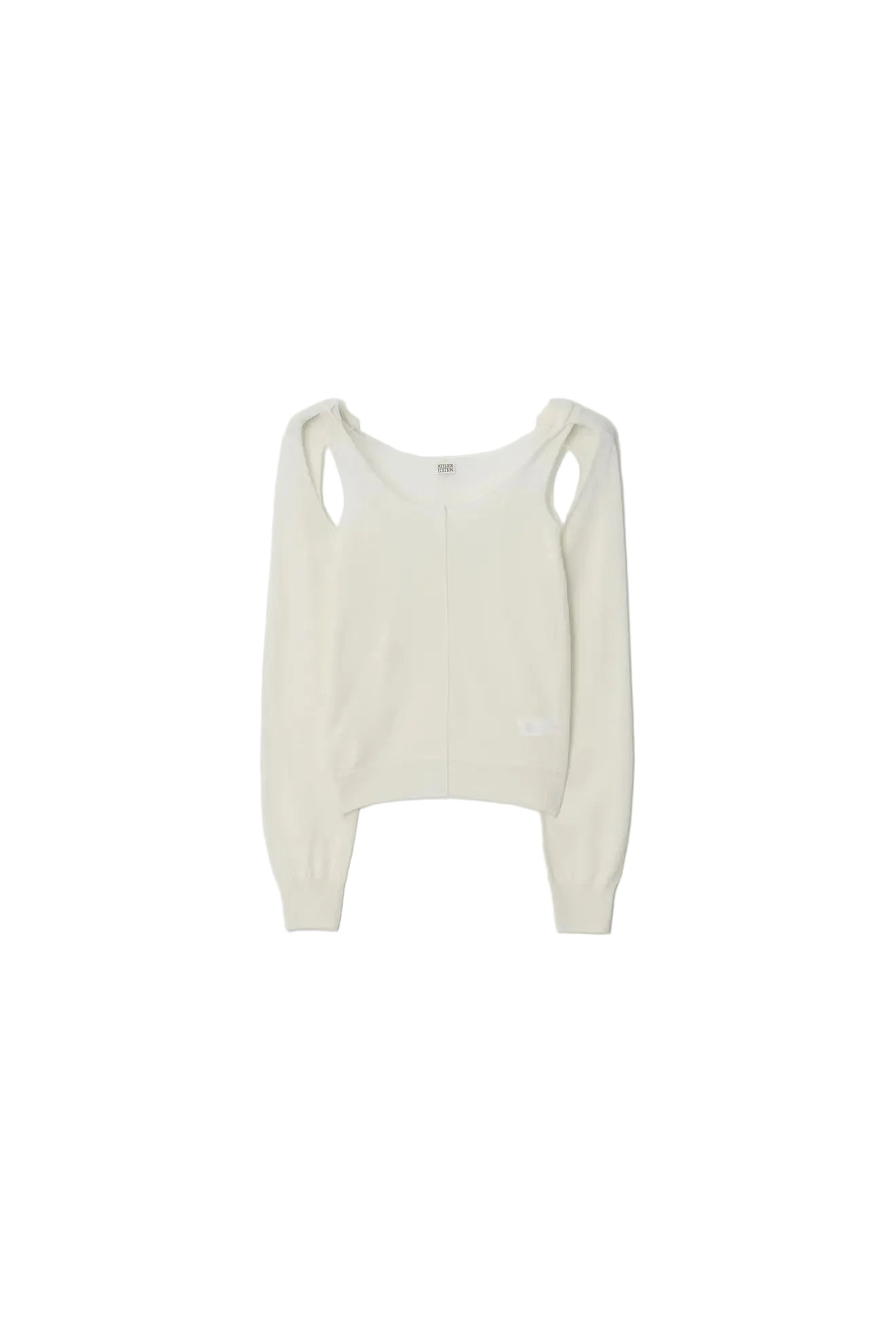 Atelier Edition Cut-Out Detail Wool Knit Top in Cream front view