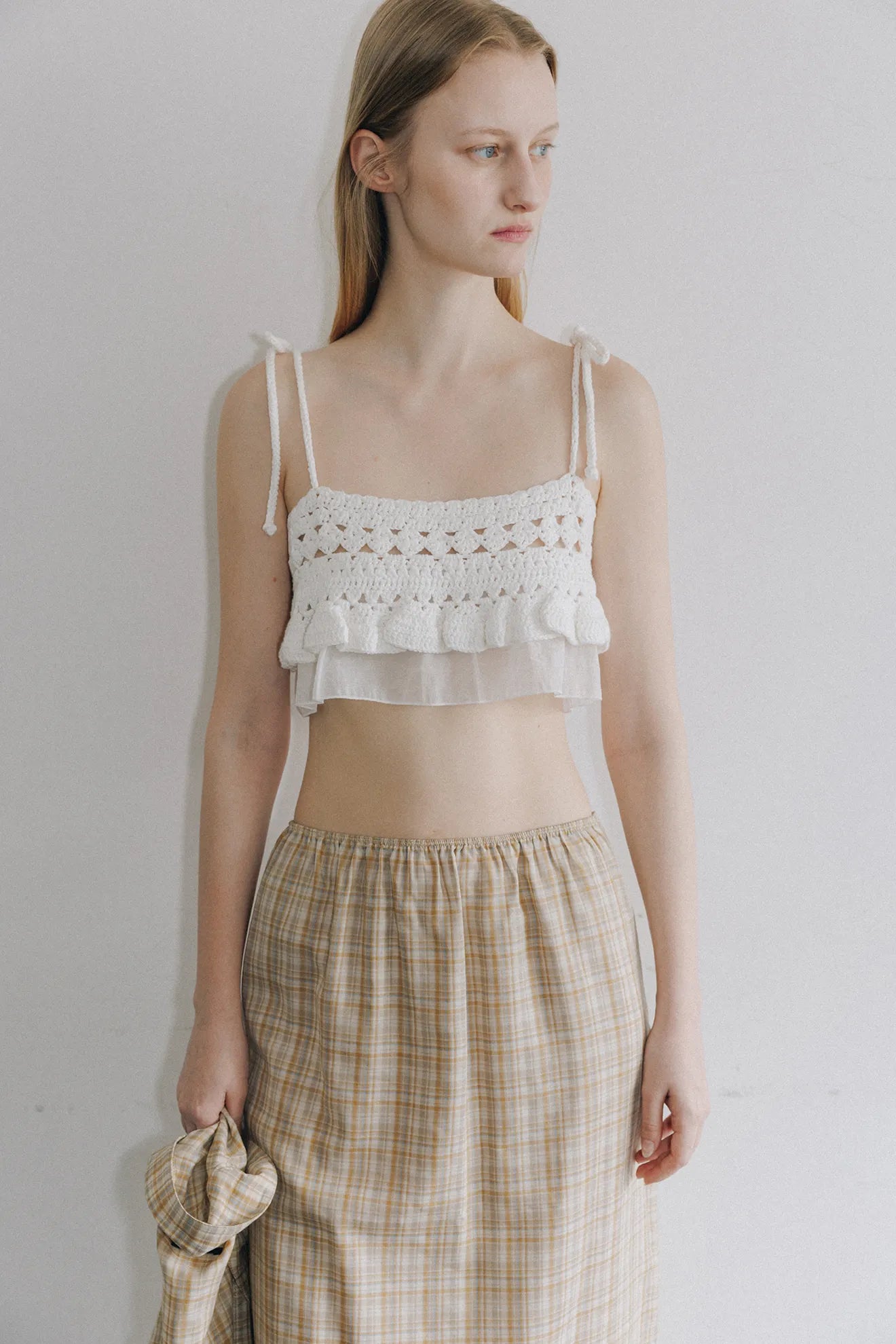Atelier Edition Hand-Knitted Frill Bustier Ivory worn by model