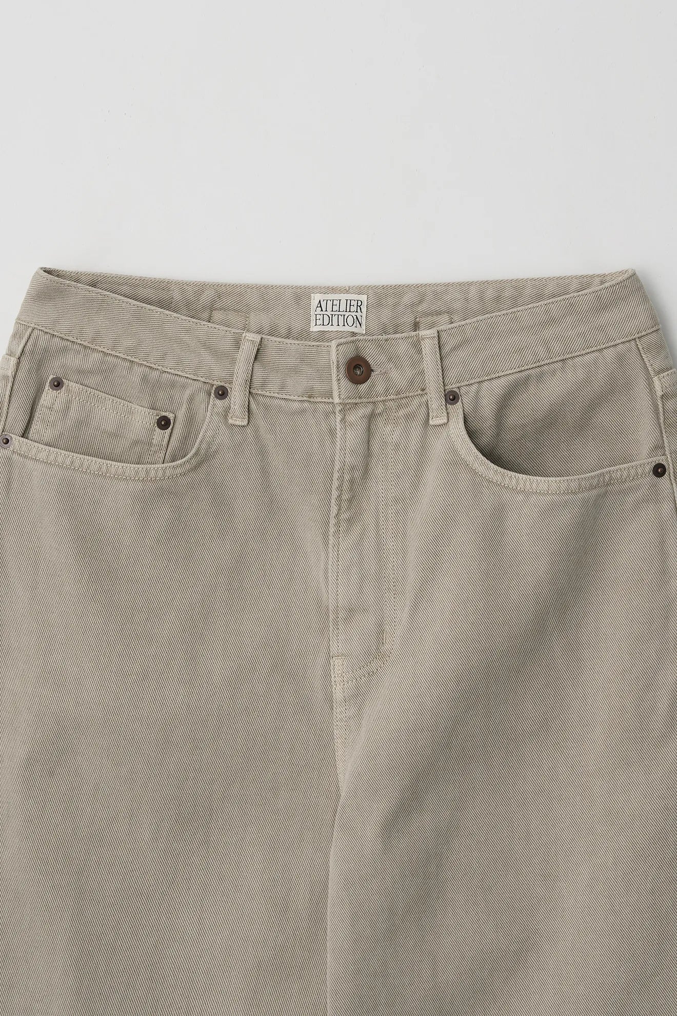 Atelier Edition Overdyed Denim Light Khaki waist detail