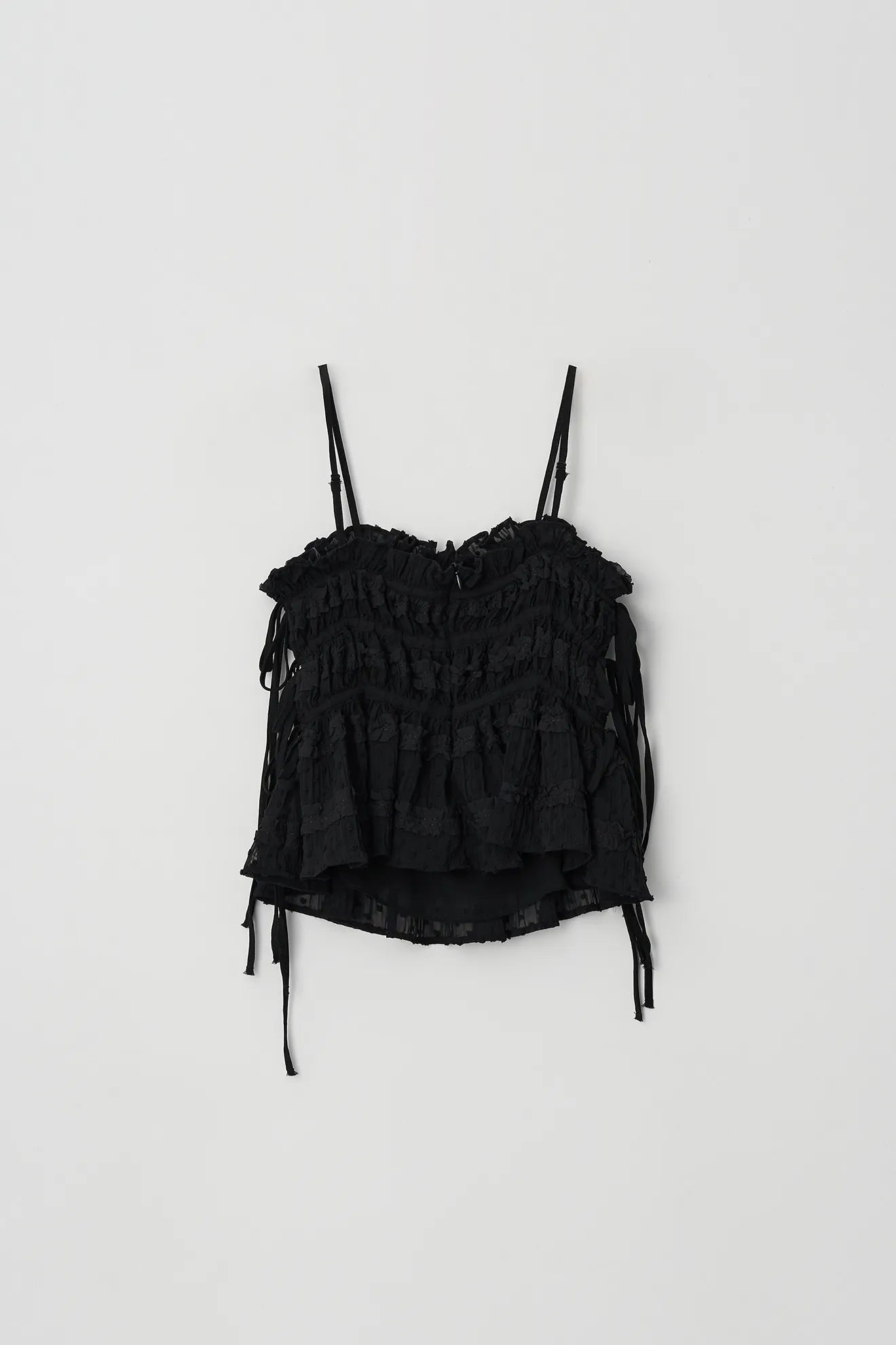 Back view of Atelier Edition Shirring String Pleated Top Black