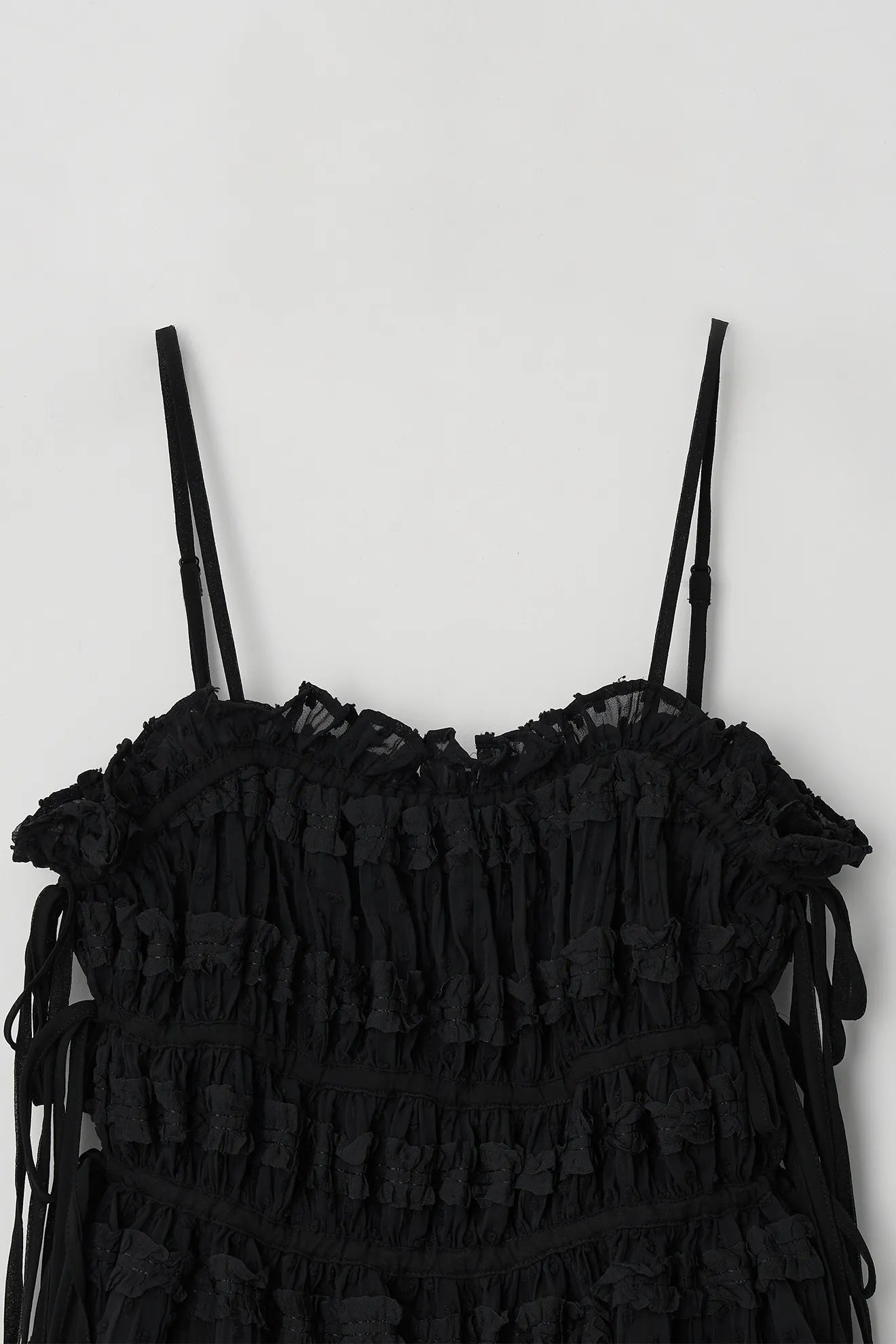 Shirred bodice detail on Atelier Edition Shirring String Pleated Top Black