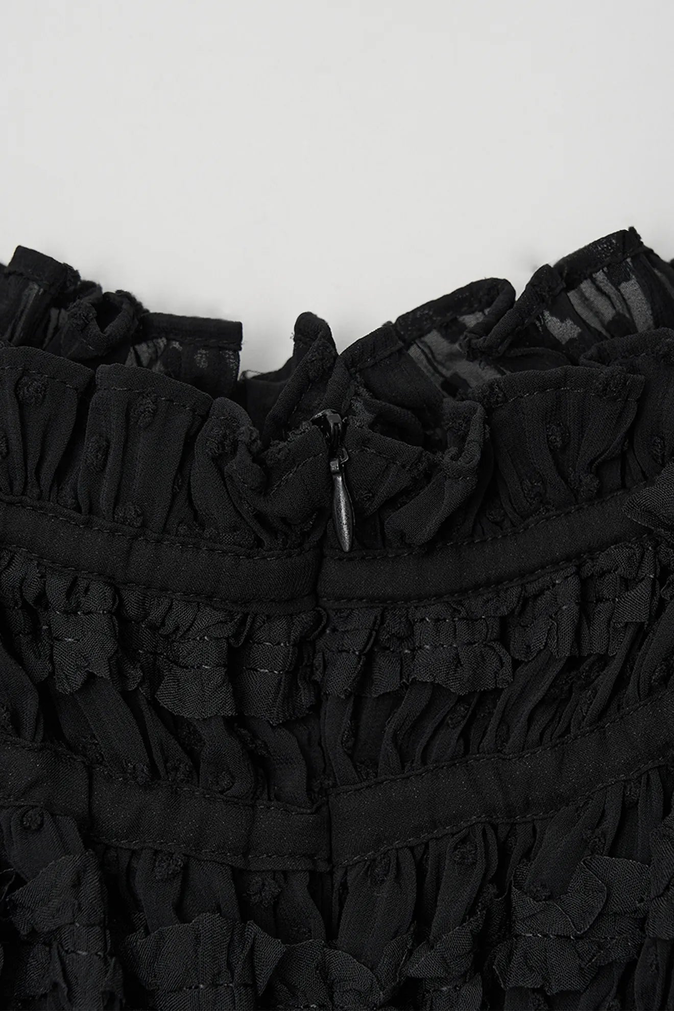 Neckline detail on Atelier Edition Shirring String Pleated Top Black