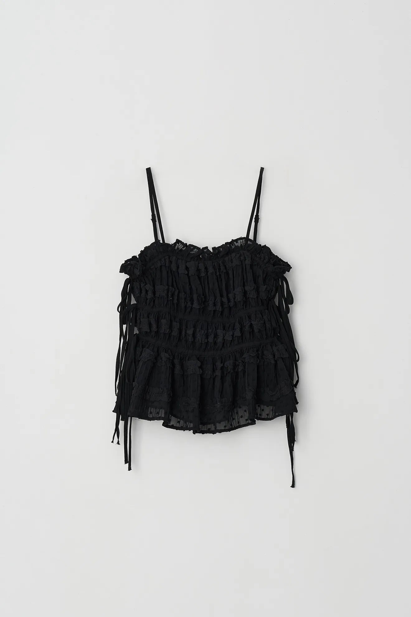 Atelier Edition Shirring String Pleated Top Black