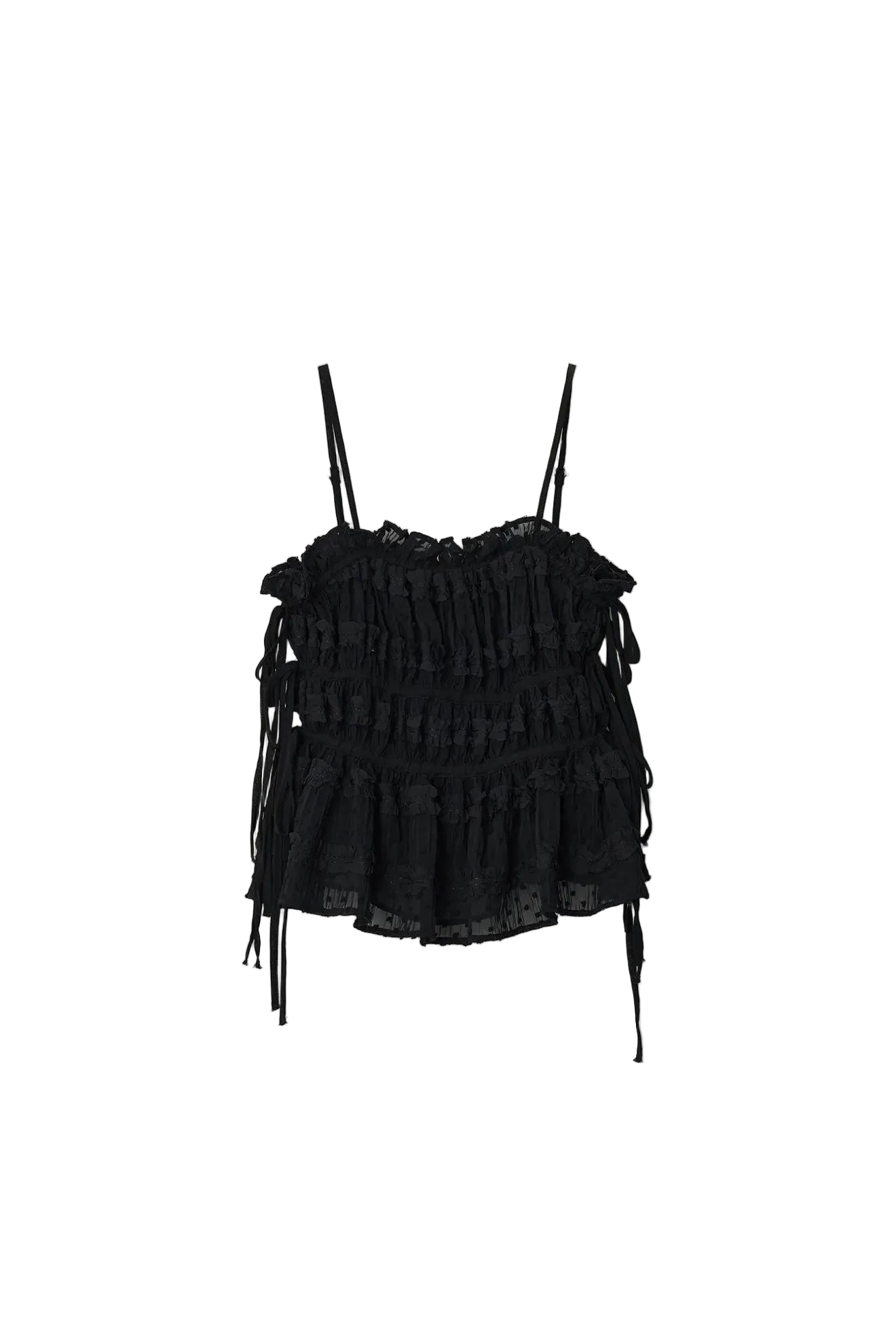 Atelier Edition Shirring String Pleated Top Black
