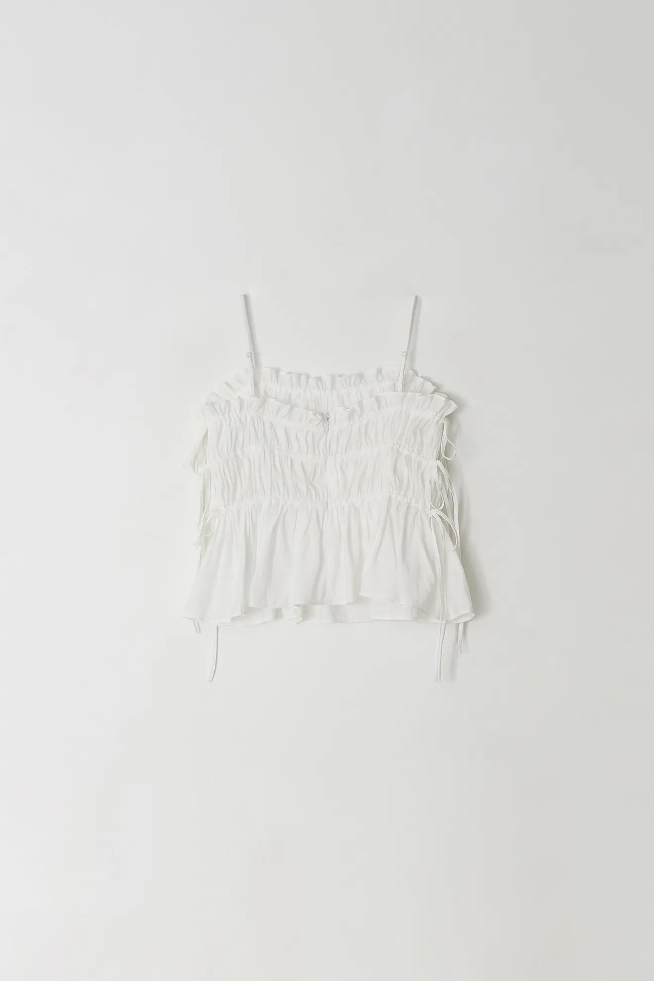 Front view of Atelier Edition Shirring String Pleated Top White