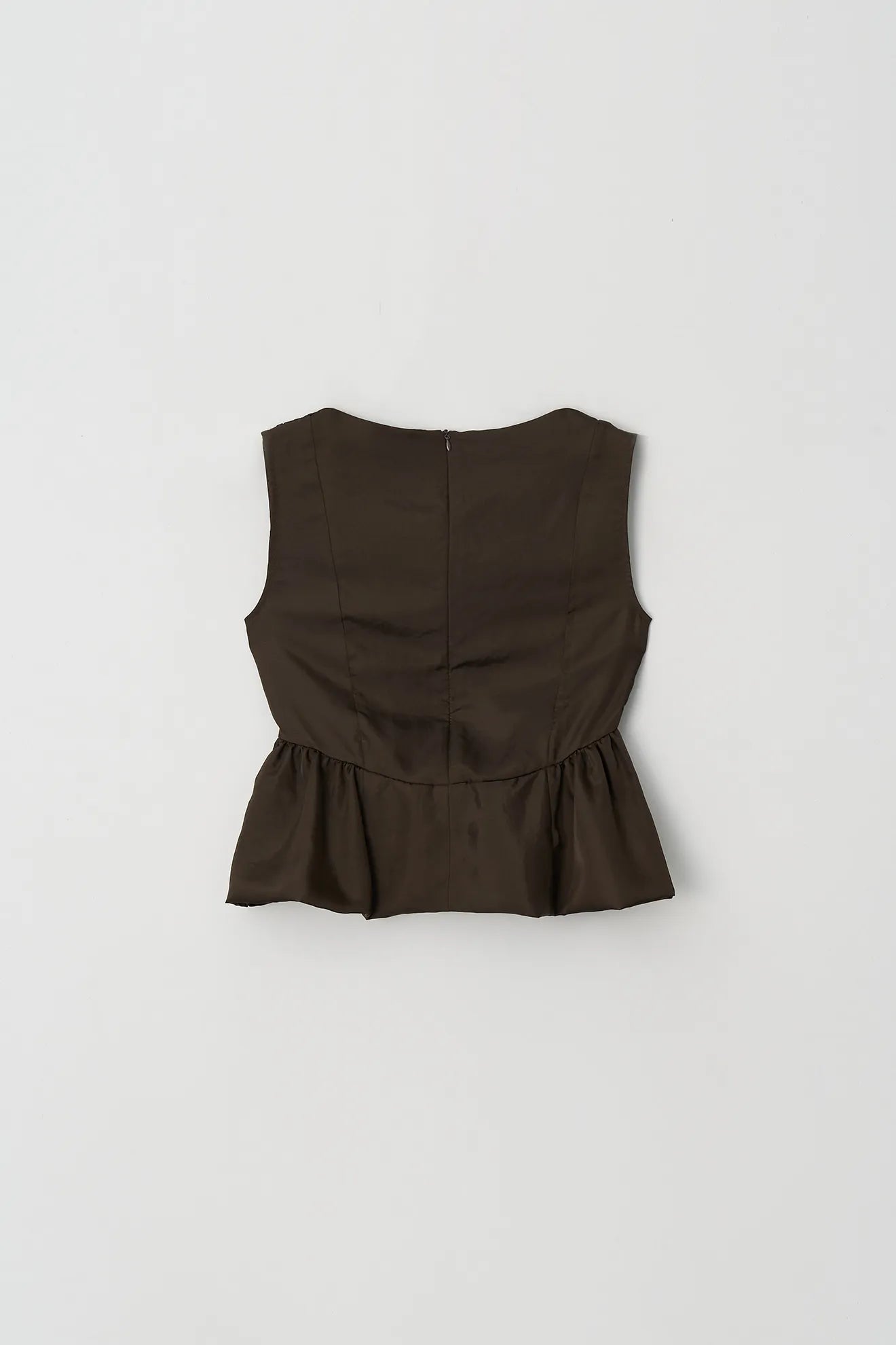 Back view of Atelier Edition Sleeveless Flounce Blouse Brown