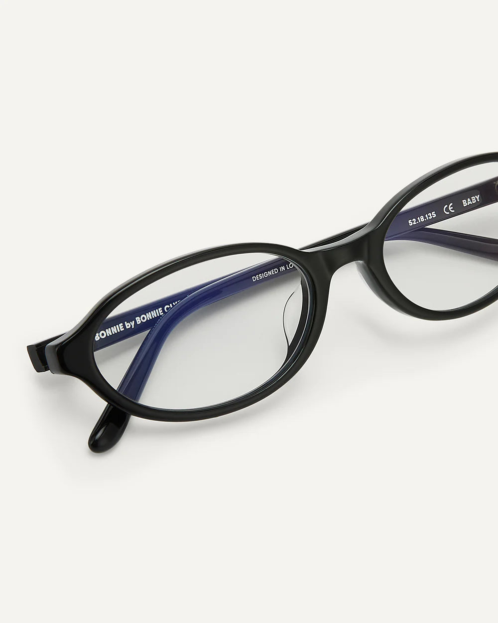 Detail of Bonnie Clyde baby sunglasses black clear acetate frame slim design