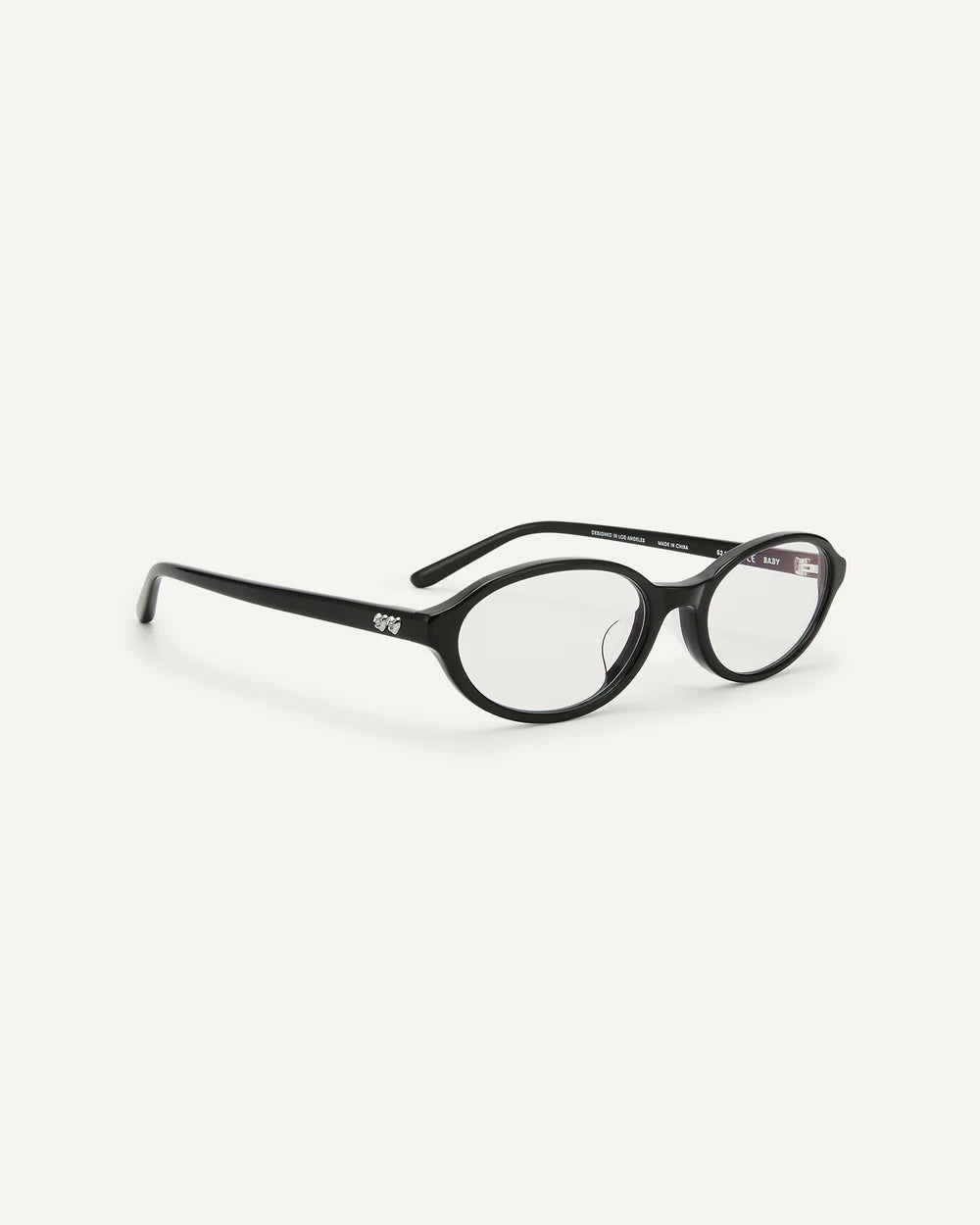 Side view Bonnie Clyde baby sunglasses black clear oval frame slim temples
