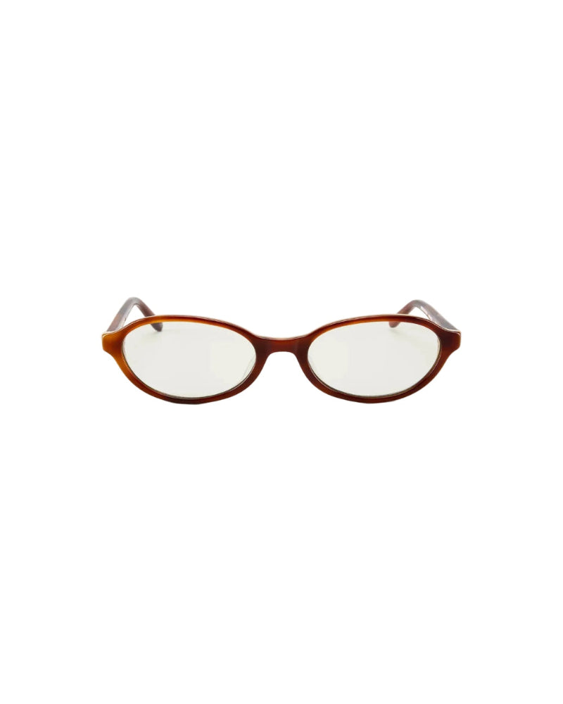 Bonnie Clyde baby sunglasses layered brown clear oval acetate frame front view