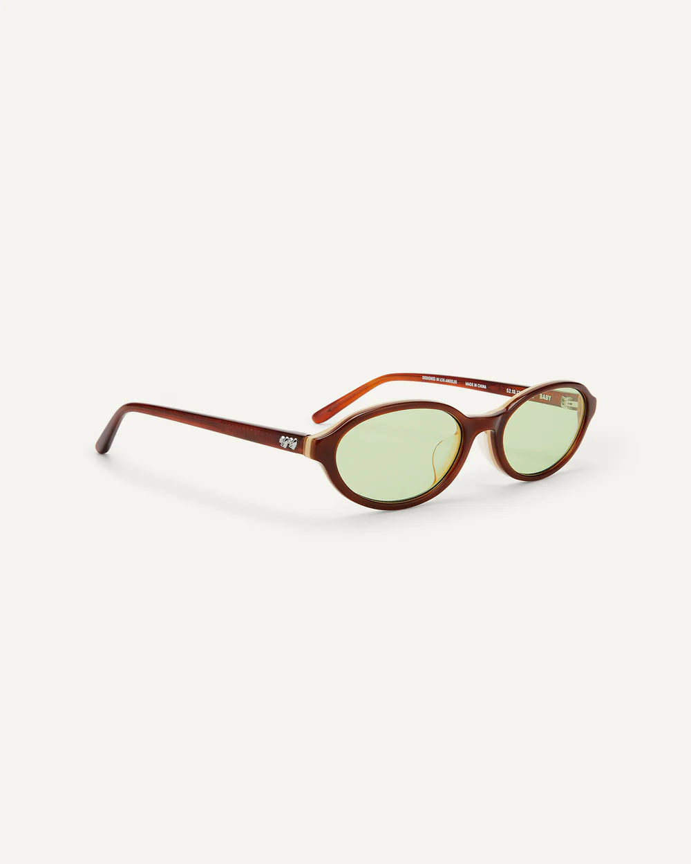 Side view Bonnie Clyde baby sunglasses layered brown green lens slim oval frame