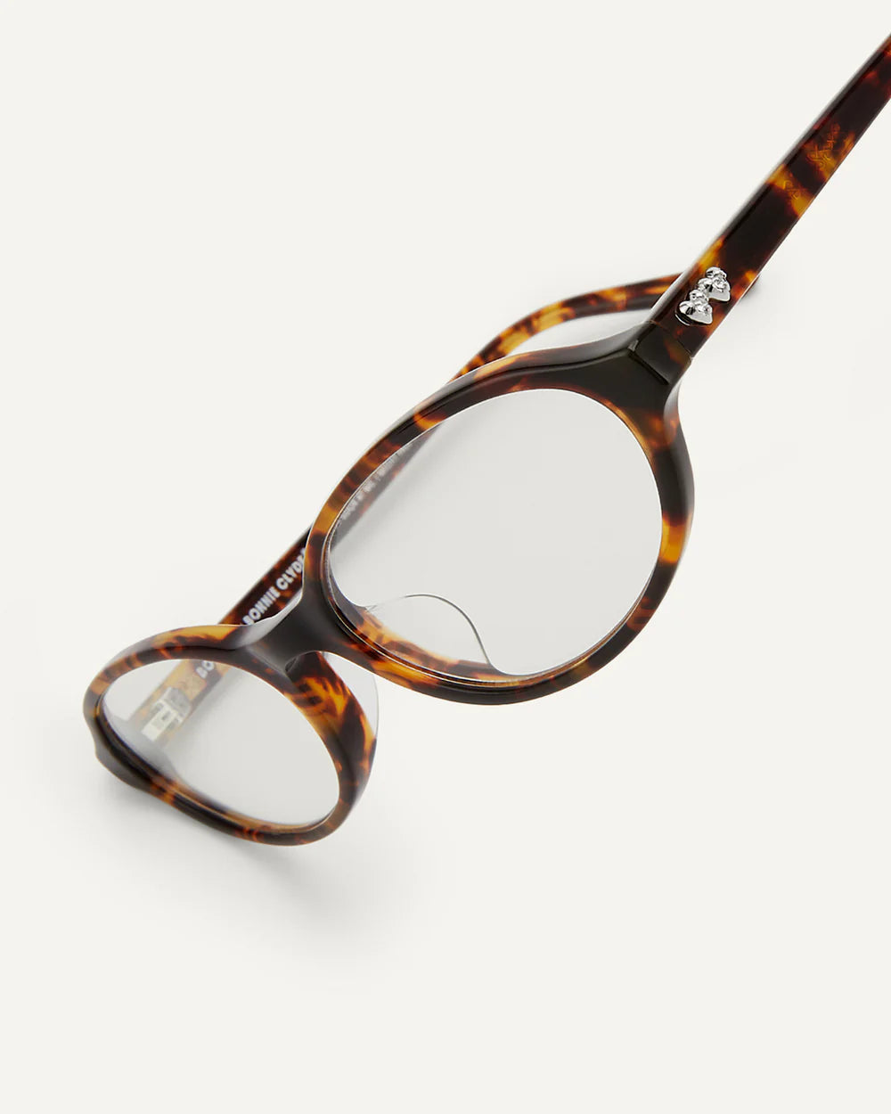 Detail of Bonnie Clyde baby sunglasses tortoise acetate frame with clear lenses