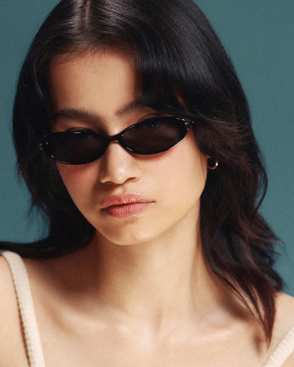 Bonnie Pixie Sunglasses in Black Black worn