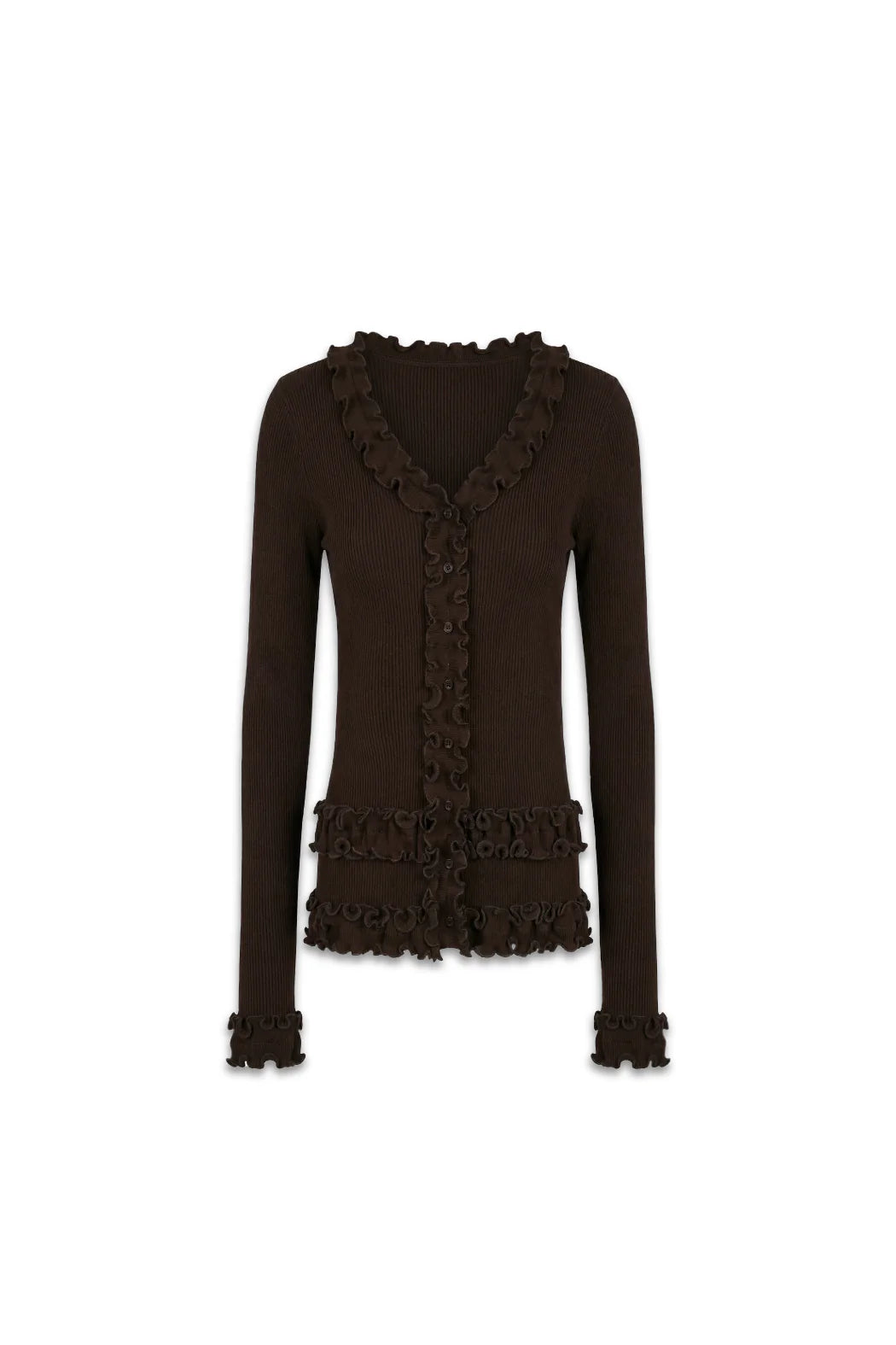 Caroline Seamless Cardigan in Brown front view
