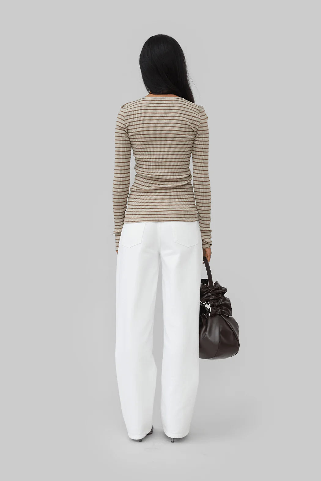 Back view of Djerf Avenue Claire Seamless Cardigan Stripes