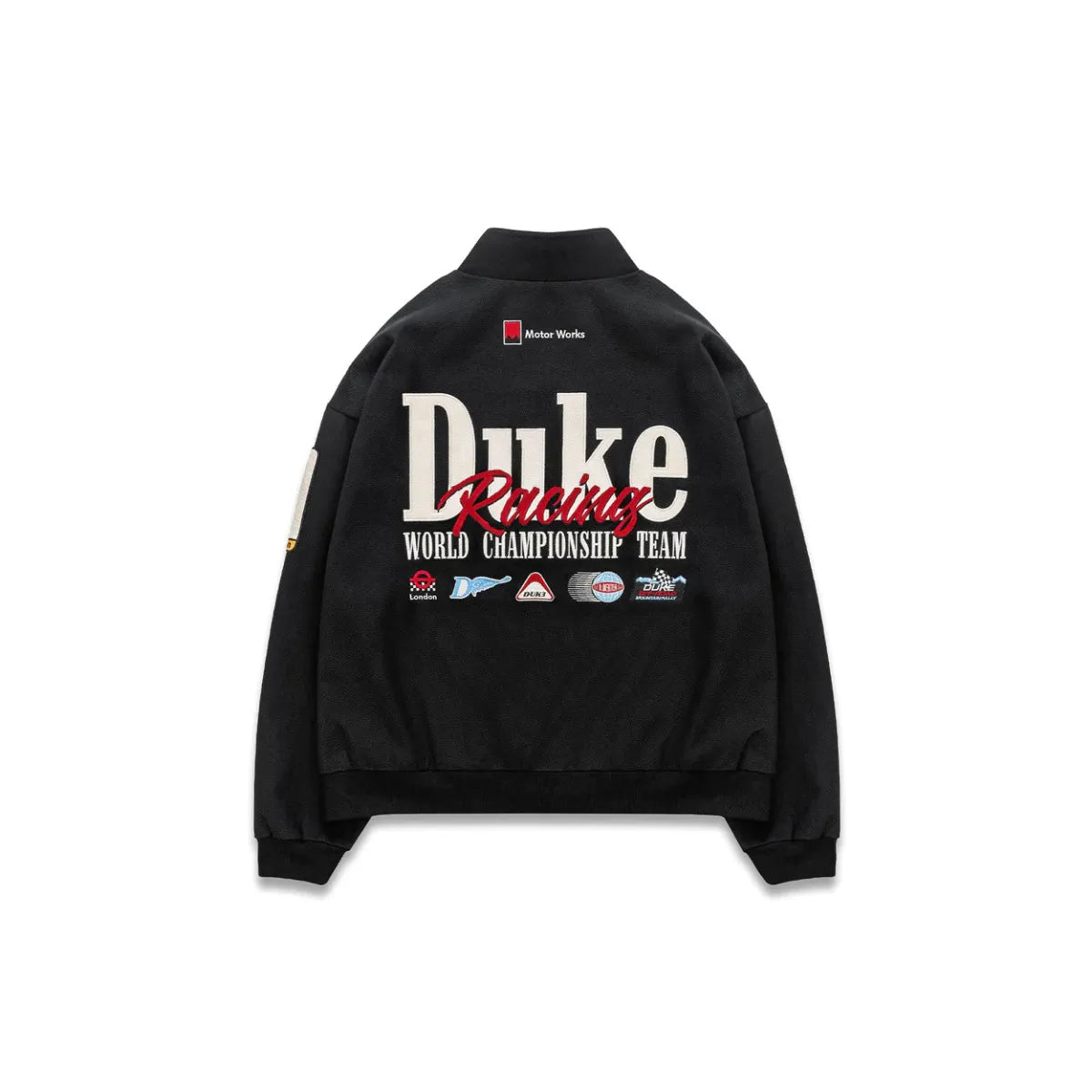 Back graphic of Duke + Dexter DR1 World Championship Vintage Black Jacket