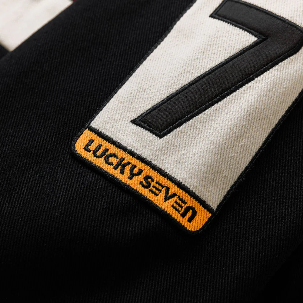 Label detail of Duke + Dexter DR1 World Championship Vintage Black Jacket