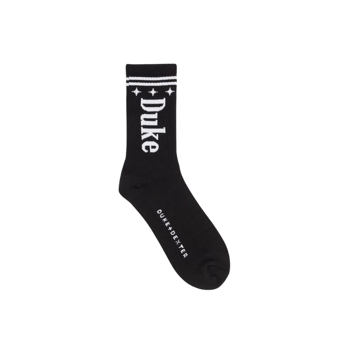 Duke + Dexter Duke Black + White socks side profile view