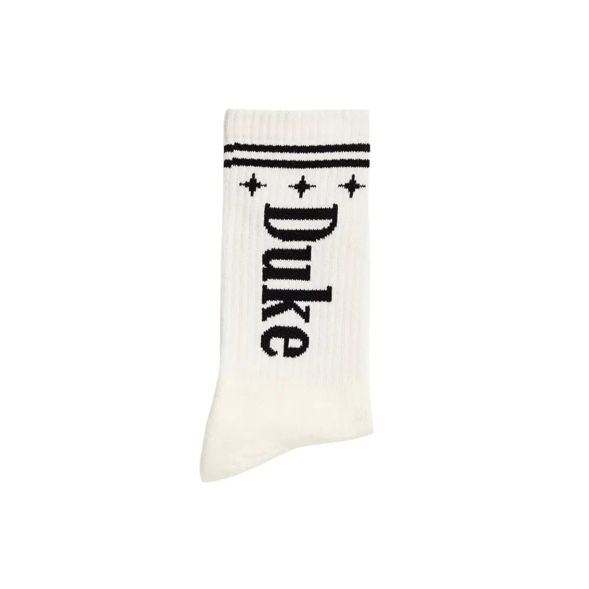 Duke + Dexter Duke White + Black socks logo detail view