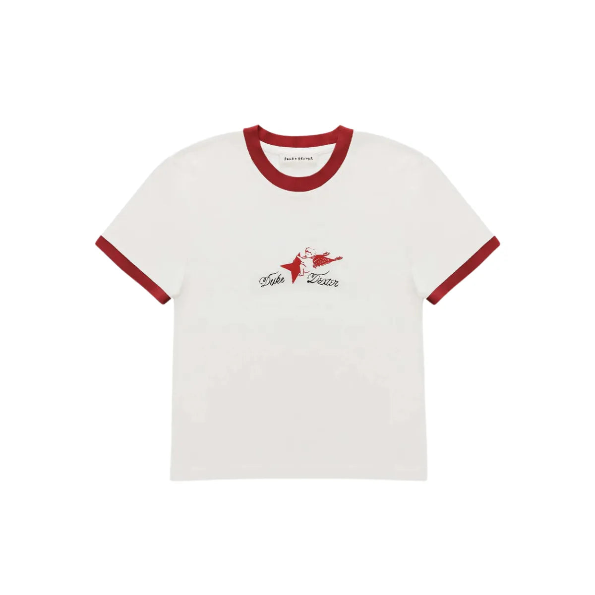 Duke and Dexter Plus Baby Tee Vintage White Red front view
