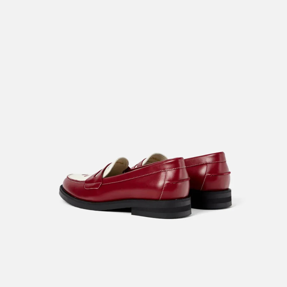 Rear view of Duke + Dexter Wilde Cherry Red Penny Loafer