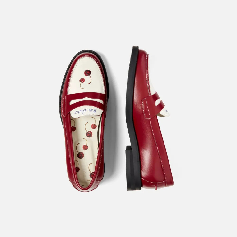 Top view of Duke + Dexter Wilde Cherry Red Penny Loafer