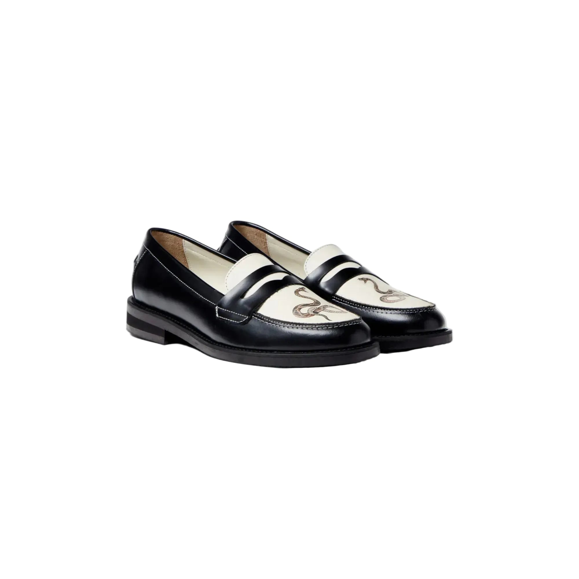 Duke and Dexter Wilde Snake Penny Loafer Black White pair view