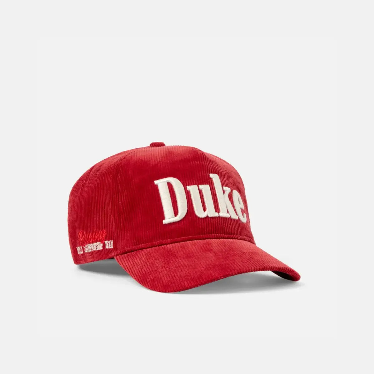 Duke + Dexter Duke Red Corduroy Cap side profile view