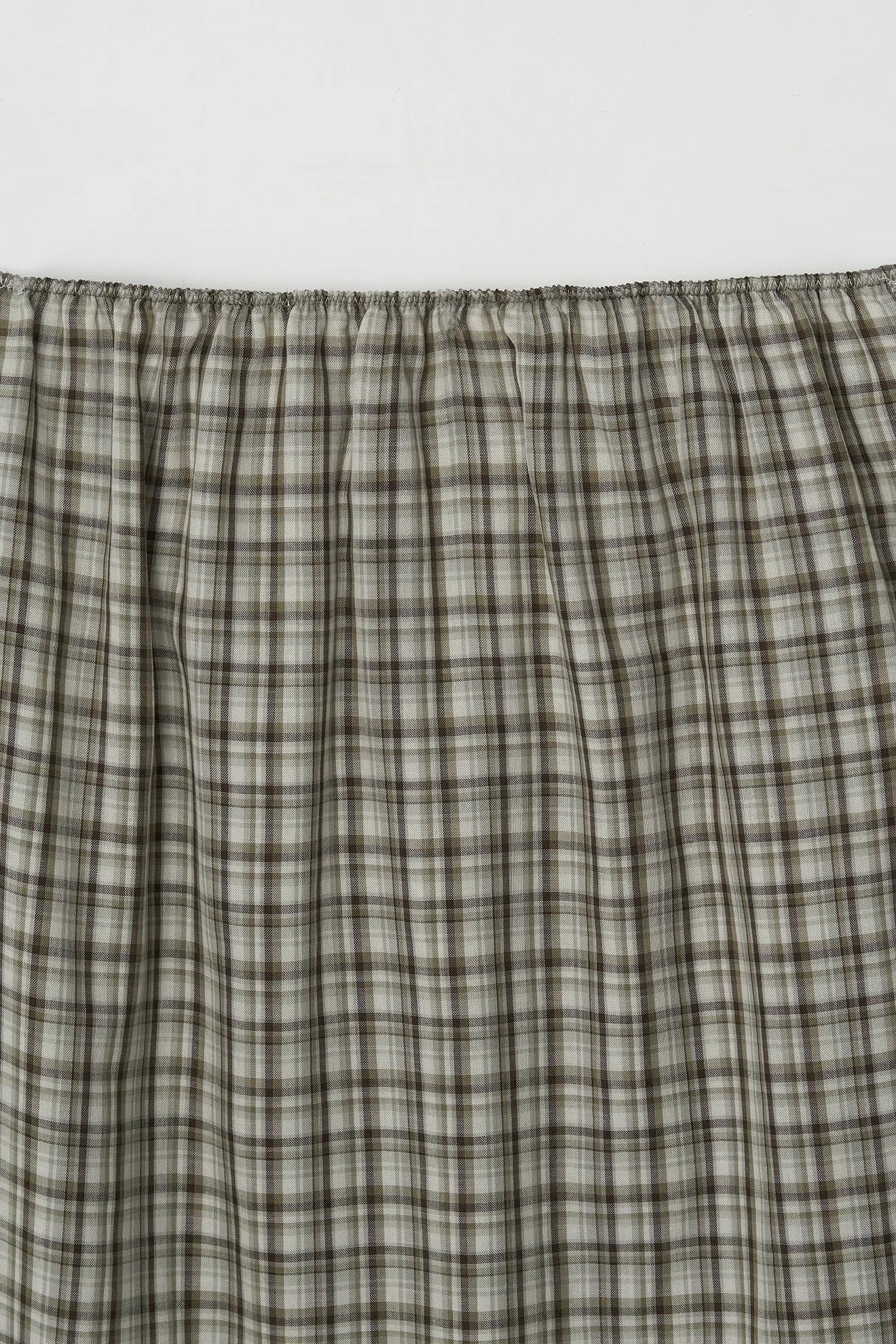 Check pattern detail of Embroidered Lace Check Skirt in Khaki