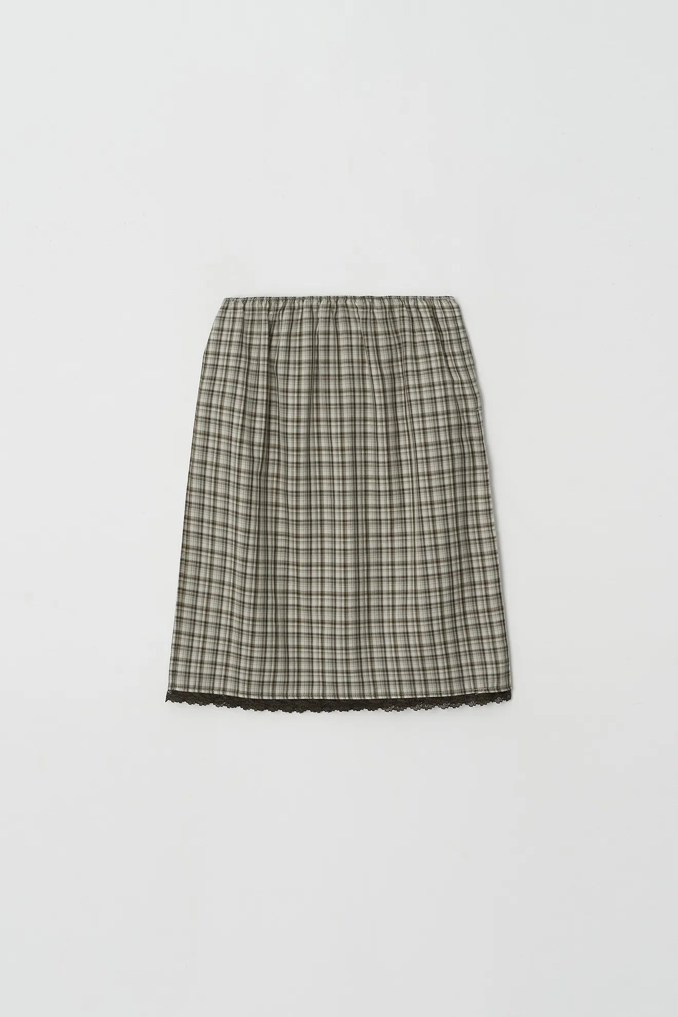 Flat view of Embroidered Lace Check Skirt in Khaki