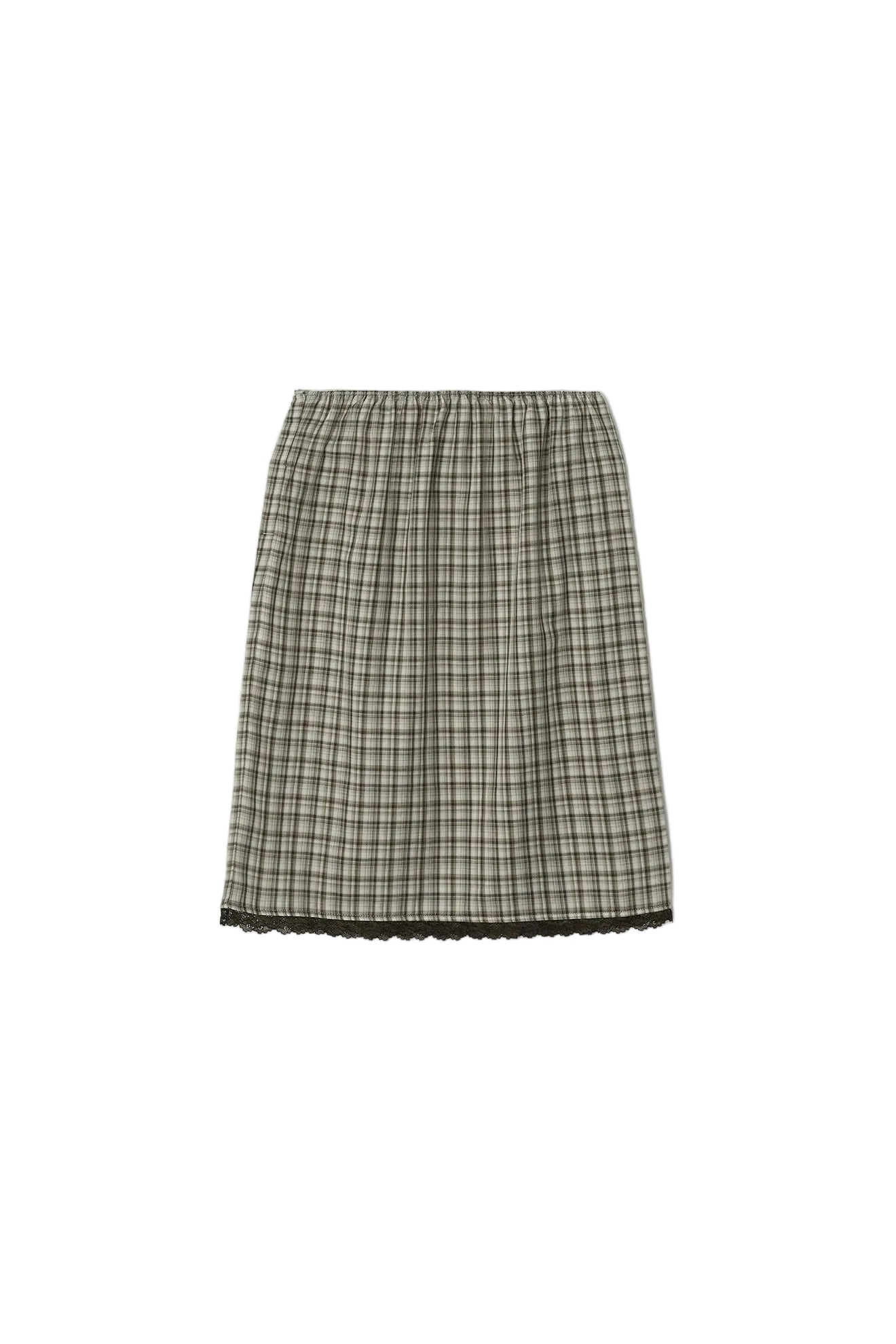 Embroidered Lace Check Skirt in Khaki