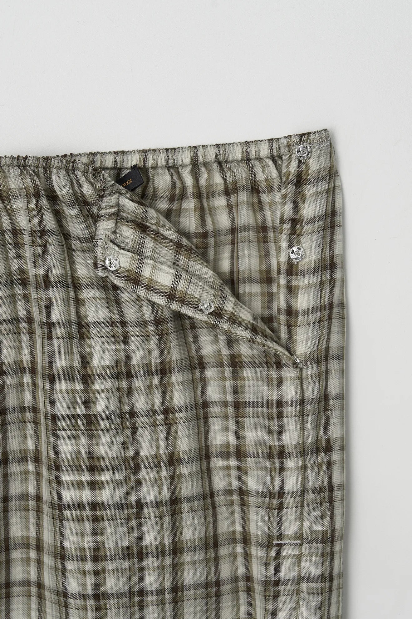 Waist detail of Embroidered Lace Check Skirt in Khaki