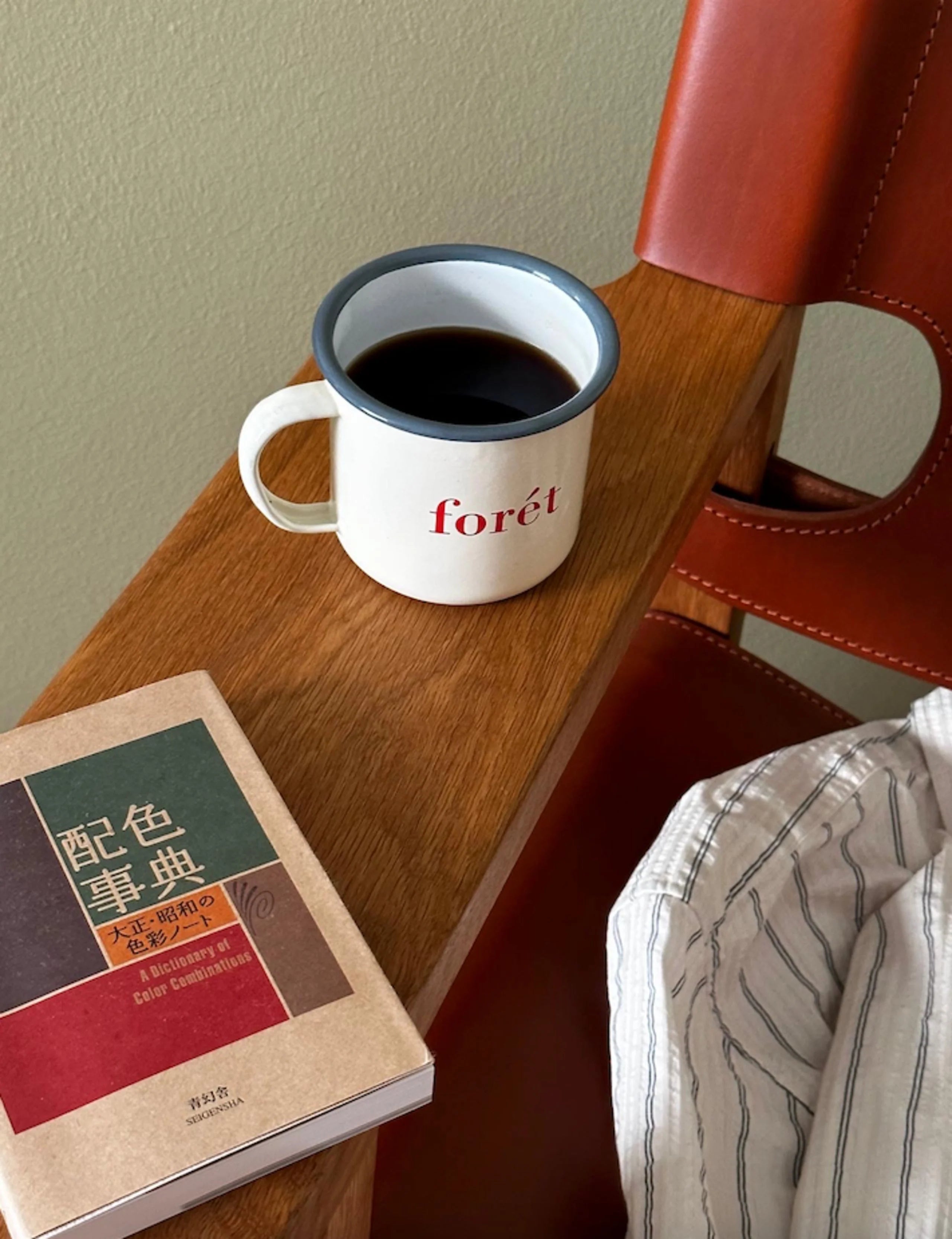 Foret Bean Enamel Mug in Cloud lifestyle