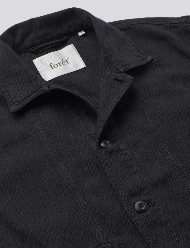 Foret Berry canvas overshirt black collar detail button front organic cotton
