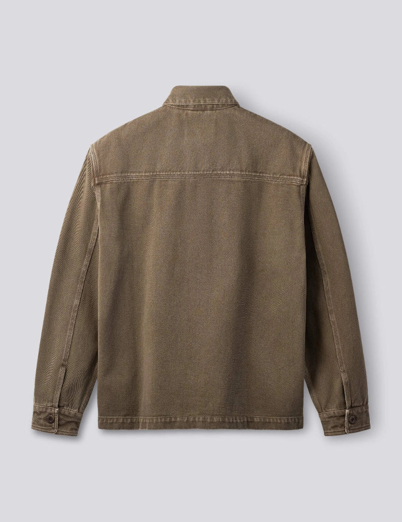 Back view of Foret Berry Denim Overshirt in Brown Denim
