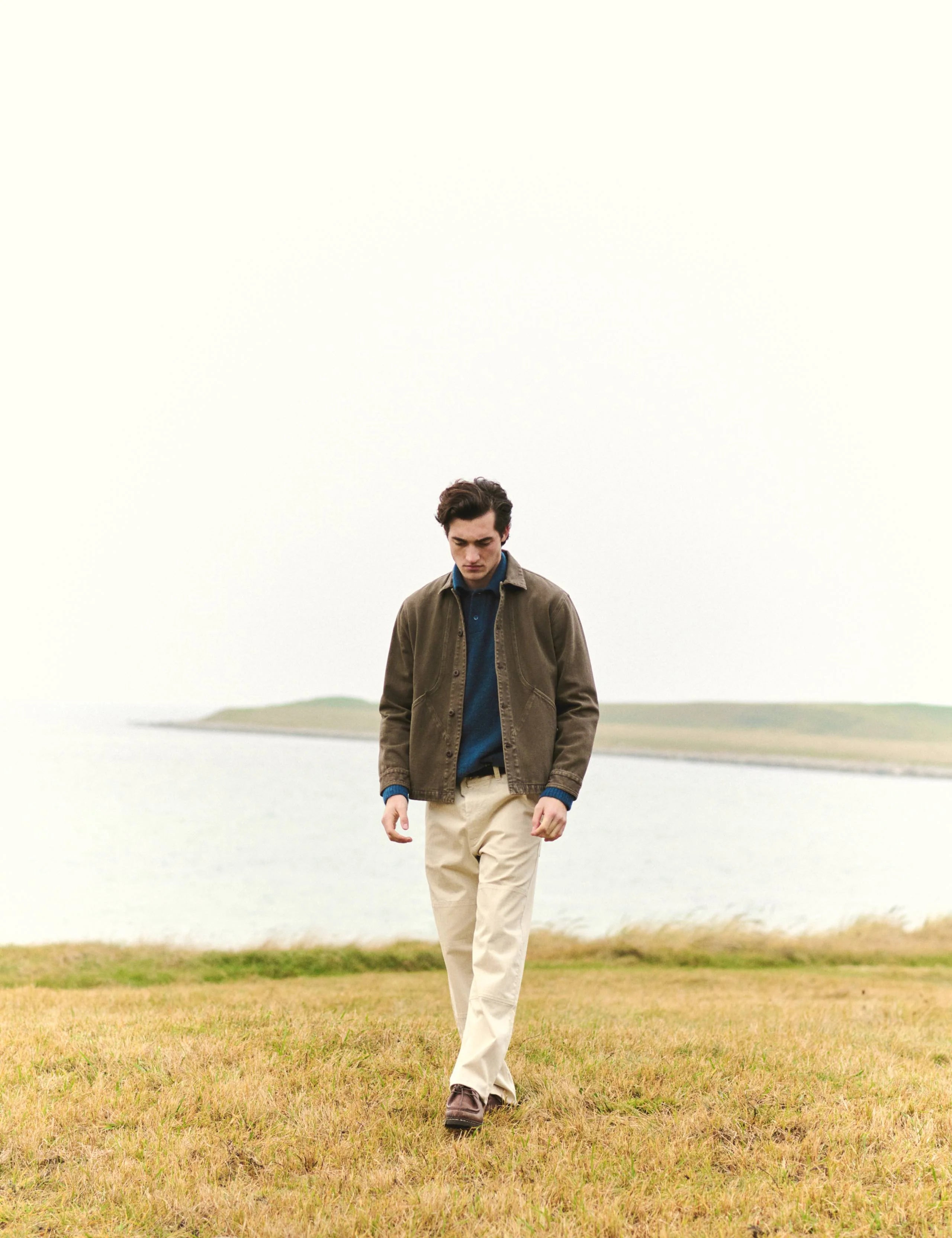 Foret Berry Denim Overshirt in Brown Denim full look