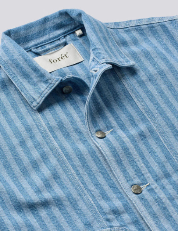 Foret Berry denim overshirt collar detail striped denim button front design