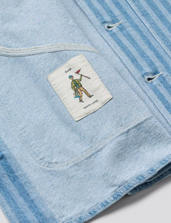 Foret Berry denim overshirt label detail striped denim premium craftsmanship