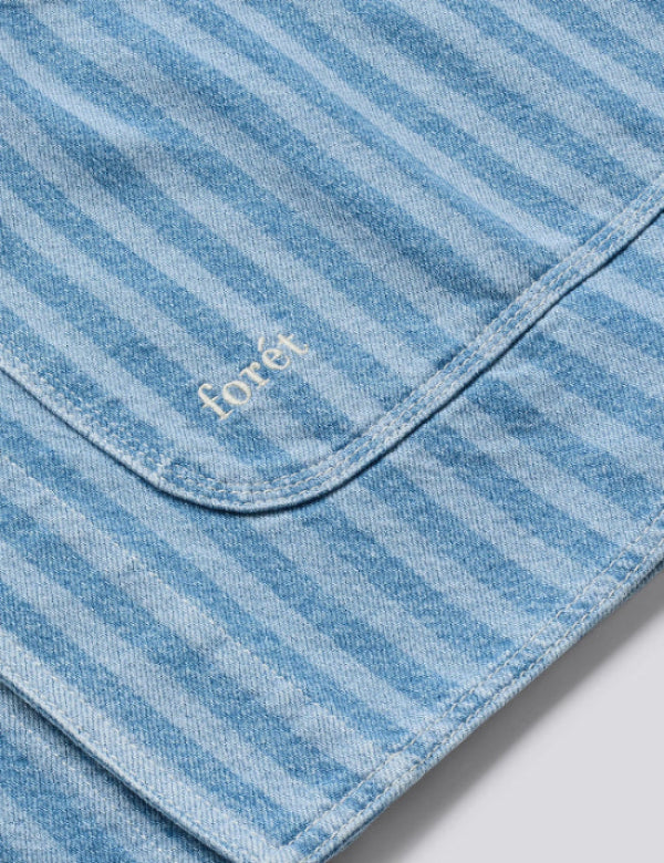 Foret Berry denim overshirt rounded pocket detail striped denim workwear design