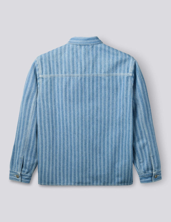 Foret Berry denim overshirt striped denim back view classic workwear design